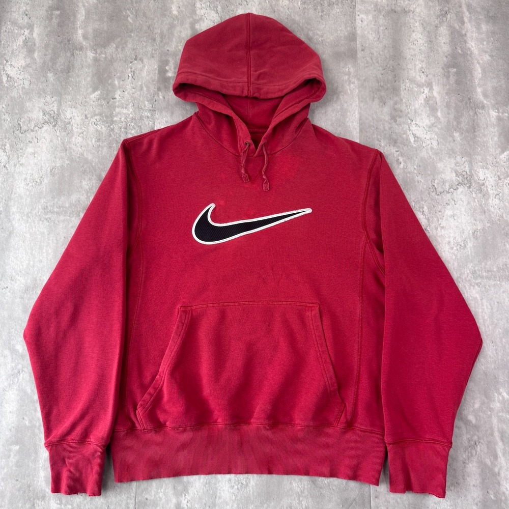 Vintage Nike Hoodie‎ Mens M Red Pullover Sweatshirt Sports Center Swoosh Y2K